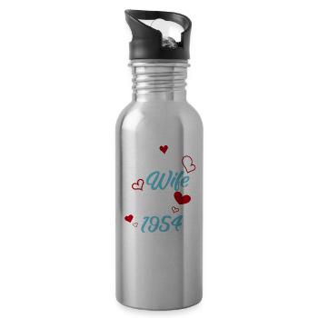 Anniversary Best Wife Since 1954 Wedding - Water bottle with straw - silver - Right