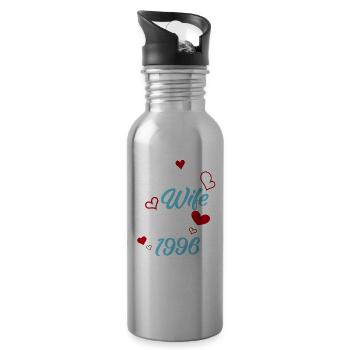 Anniversary Best Wife Since 1996 Wedding - Water bottle with straw - silver - Right