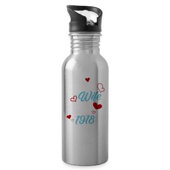 Jubiläum Trauerbeste Ehefrau seit 1918 Hochzeit - Trinkflasche mit integriertem Trinkhalm - Lightsilver - Rechts