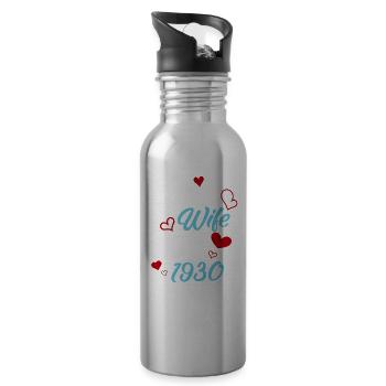 Anniversary Best Wife Since 1930 Wedding - Water bottle with straw - silver - Right