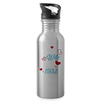 Anniversary Best Wife Since 1932 Wedding - Water bottle with straw - silver - Right
