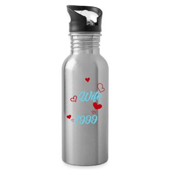Anniversary Best Wife Since 1999 Wedding - Water bottle with straw - silver - Right