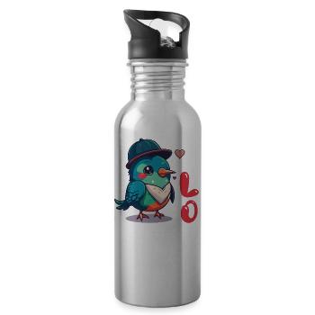Valentine's Day girlfriend, boyfriend, man, wife partner - Water bottle with straw - silver - Right