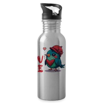 Petite amie, petit ami, homme, partenaire de la Saint-Valentin - Gourde avec paille intégrée - argent clair - Droite