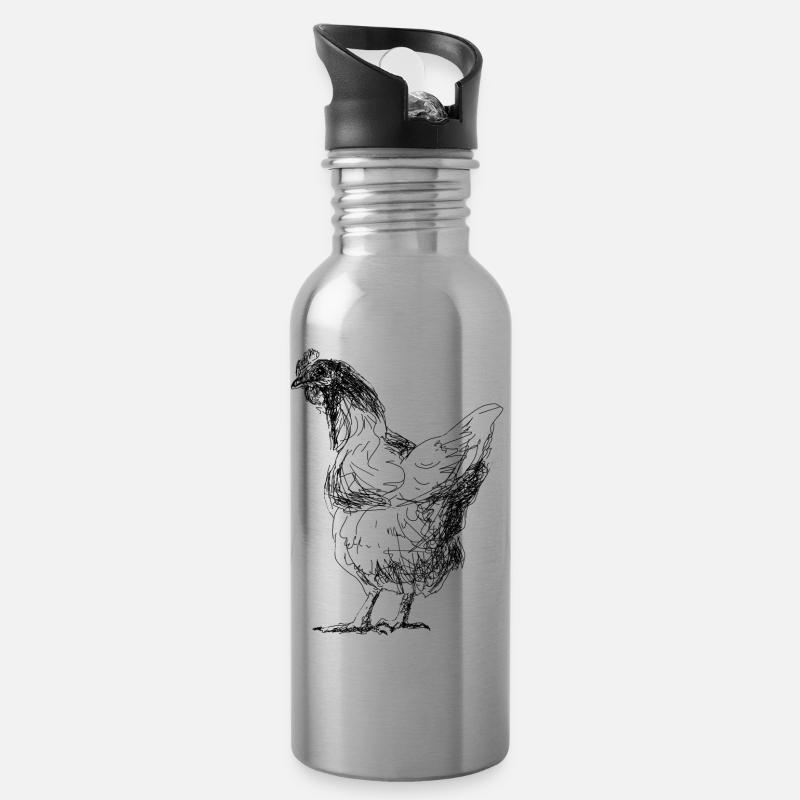 Huhn - Trinkflasche mit integriertem Trinkhalm - Lightsilver