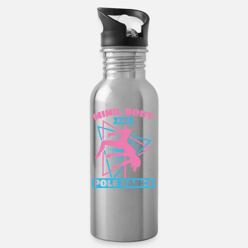 Pole Dance Tänzerin, Stangentanz, Pole Dancing - Trinkflasche mit integriertem Trinkhalm - Lightsilver