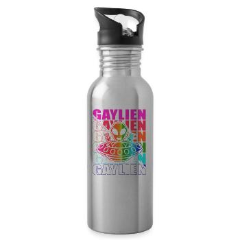 Gender Lesbian, Gay, Trans, Queer Rainbow - Water bottle with straw - silver - Right