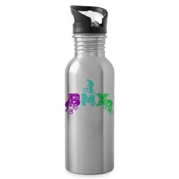 vintage bike outfit, bike urban freestyle bmx - Water bottle with straw - silver - Right
