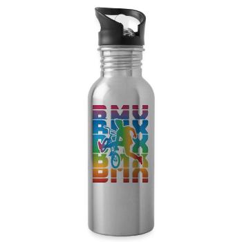 vintage bike outfit, bike urban freestyle bmx - Water bottle with straw - silver - Right