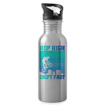 vintage bike outfit, bike urban freestyle bmx - Water bottle with straw - silver - Right