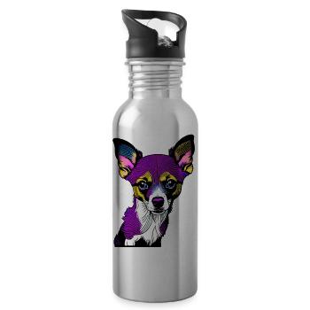 Happy dog. Happy dogs. Chihuahua! - Water bottle with straw - silver - Right