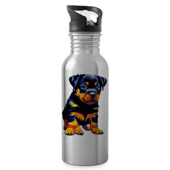 Puppy Rottweiler Dog Rottweiler Puppy Dogs - Water bottle with straw - silver - Right