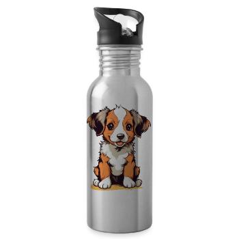 Cute puppy - Water bottle with straw - silver - Right