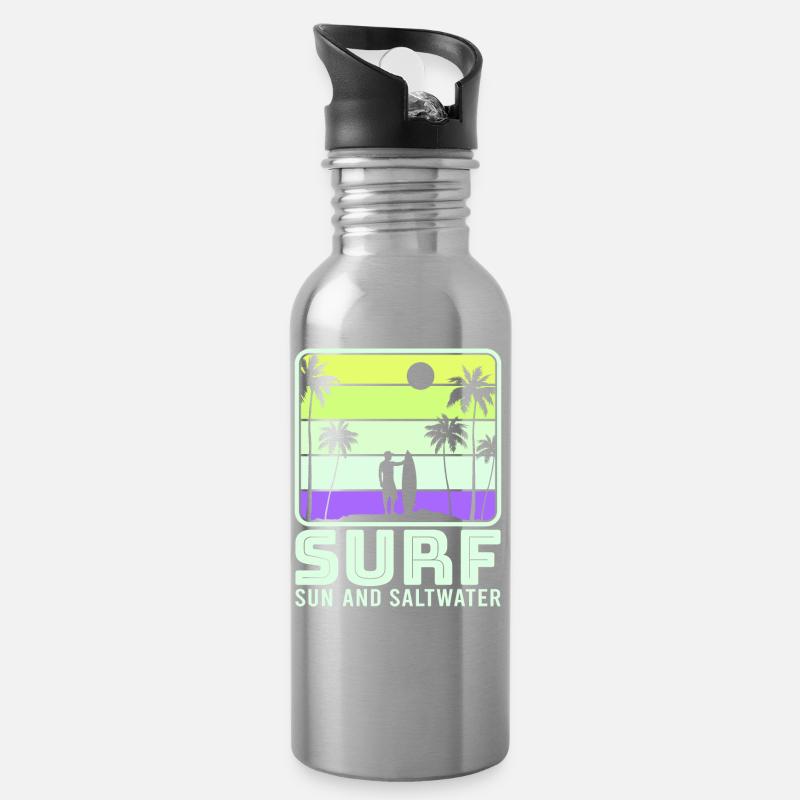 Surf, kitesurf, wakeboard, beach surfers - Gourde avec paille intégrée - argent clair