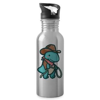 hugadino Cowboy T-Rex, Dino, süßer Dinosaurier - Trinkflasche mit integriertem Trinkhalm - Lightsilver - Rechts