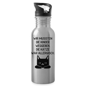Wir mussten die Kinder weggeben, Katze allergisch! - Trinkflasche mit integriertem Trinkhalm - Lightsilver - Rechts