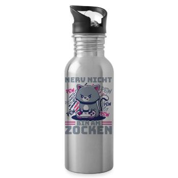 Gaming, Zocken, Videospiel, Grumpy Katze Gamer - Trinkflasche mit integriertem Trinkhalm - Lightsilver - Rechts