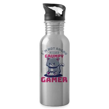 Gaming, Zocken, Videospiel, Grumpy Katze Gamer - Trinkflasche mit integriertem Trinkhalm - Lightsilver - Rechts