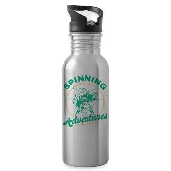 Fishing, Angler, Fisherman Fishing and Pike Fishing - Water bottle with straw - silver - Right