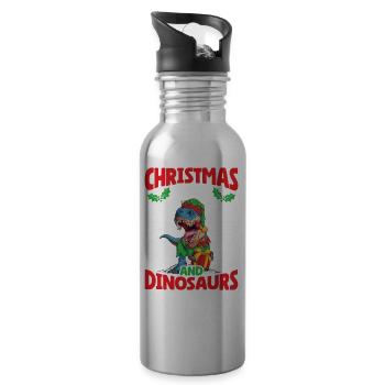Dino Boy Kids Christmas Love Dinosaur - Water bottle with straw - silver - Right