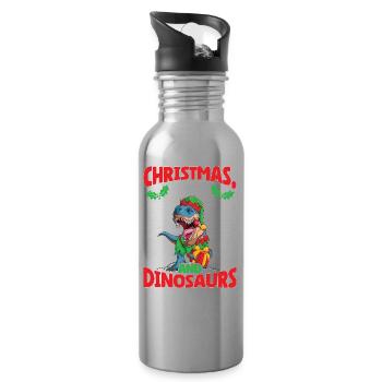 Dino Boy Kids Christmas Love Dinosaur - Water bottle with straw - silver - Right