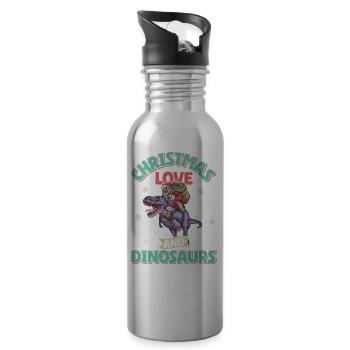 Dino Boy Kids Christmas Love Dinosaur - Water bottle with straw - silver - Right