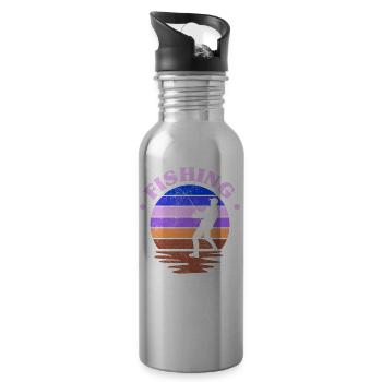 Fishing, Angler, Fisherman Fishing and Pike Fishing - Water bottle with straw - silver - Right