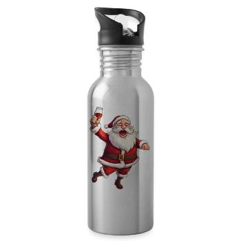 Santa Claus Alcohol Beer Mulled Wine Liquor Cheers - Water bottle with straw - silver - Right