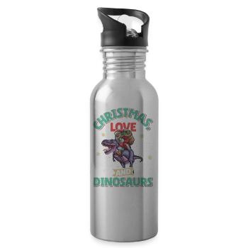 Dino Boy Enfants Noël Amour Dinosaure - Gourde avec paille intégrée - argent clair - Droite