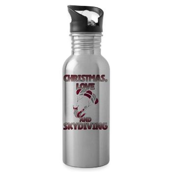 Parachute Skydive Christmas Love and Skydiving - Water bottle with straw - silver - Right