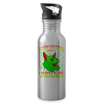 Cat Alien, UFO, UAP, Space, Space Flying Object - Water bottle with straw - silver - Right