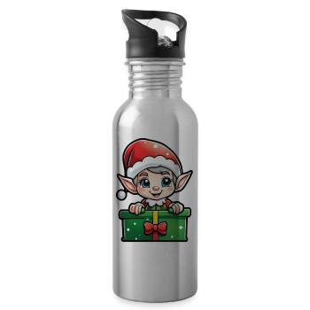 Elf Christmas Elf Gift Elf - Water bottle with straw - silver - Right