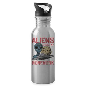 Alien, UFO, UAP, Space, Weltraum Flugobjekt - Trinkflasche mit integriertem Trinkhalm - Lightsilver - Rechts