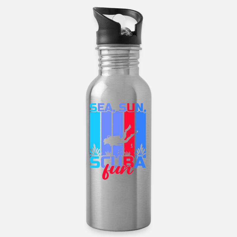 Tauchen, Gerätetauchen, Urlaub Meer Taucher - Trinkflasche mit integriertem Trinkhalm - Lightsilver