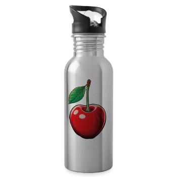 Cerise, fruit unique - Gourde avec paille intégrée - argent clair - Droite