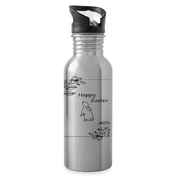 Frohe Ostern Geschenkidee Happy Easter - Trinkflasche mit integriertem Trinkhalm - Lightsilver - Rechts