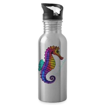 Seepferd Verschieden Divers Regenbogen Meer Bunt - Trinkflasche mit integriertem Trinkhalm - Lightsilver - Rechts