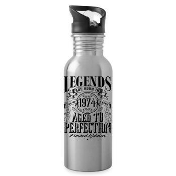 Vintage Born One Month 1974 Birthday - Water bottle with straw - silver - Right