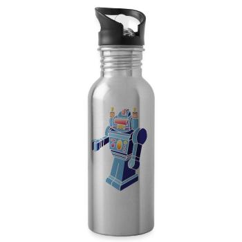 Retro-Roboter - Trinkflasche mit integriertem Trinkhalm - Lightsilver - Rechts