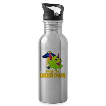 Cat Alien, UFO, UAP, Space, Space Flying Object - Water bottle with straw - silver - Right