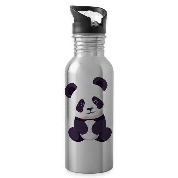 Panda Baby Sitting - Water bottle with straw - silver - Right