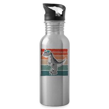 Dinosaure avec rétro vintage nerd geek Dino T-Rex - Gourde avec paille intégrée - argent clair - Droite