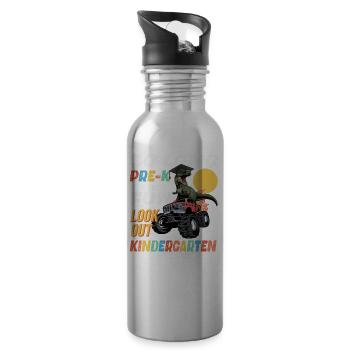 Kindergarten Geschenk Dinosaurier Dino Skateboard - Trinkflasche mit integriertem Trinkhalm - Lightsilver - Rechts