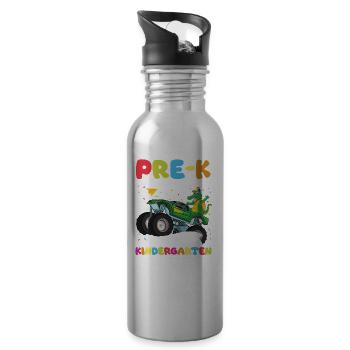 Kindergarten Geschenk Dinosaurier Dino Skateboard - Trinkflasche mit integriertem Trinkhalm - Lightsilver - Rechts
