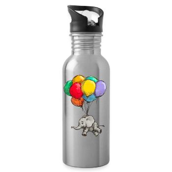 Elephant Floats with Colorful Balloons - Water bottle with straw - silver - Right