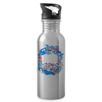 Environmental Protection, Nature Conservation, Ocean Protector, Planet - Water bottle with straw - silver - Right