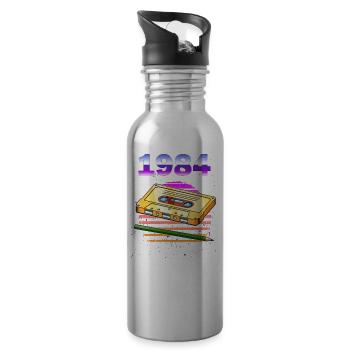 80er Jahre Retro Kostüm Outfit Mottoparty Geschenk - Trinkflasche mit integriertem Trinkhalm - Lightsilver - Rechts