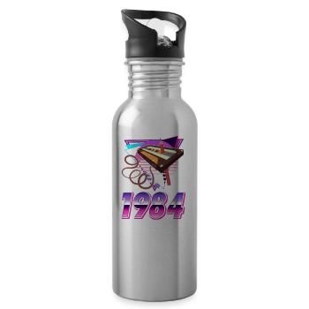 80er Jahre Retro Kostüm Outfit Mottoparty Geschenk - Trinkflasche mit integriertem Trinkhalm - Lightsilver - Rechts