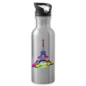 Eiffel Tower #2 - Water bottle with straw - silver - Right