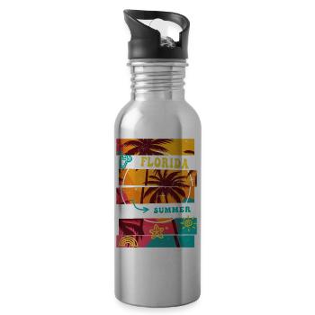 Florida USA Miami America Summer Palm Trees Beach - Water bottle with straw - silver - Right